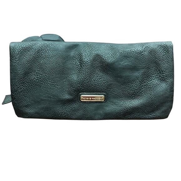 Steve Madden Rose Foldover Magnetic Zip Up Clutch Purse Black Faux Leather EUC! - Picture 2 of 8